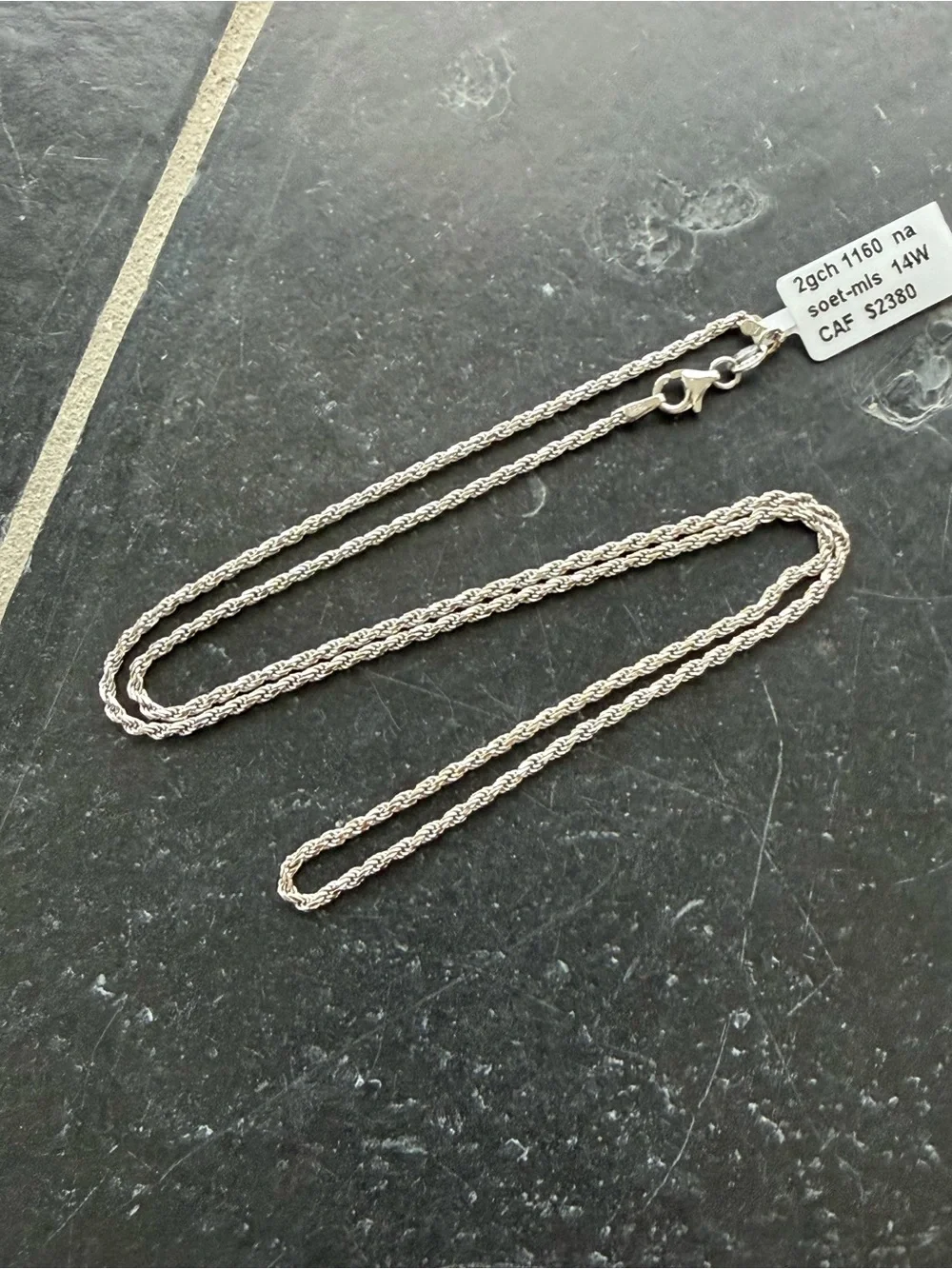 14kt White Gold Rope Chain Necklace 21” long